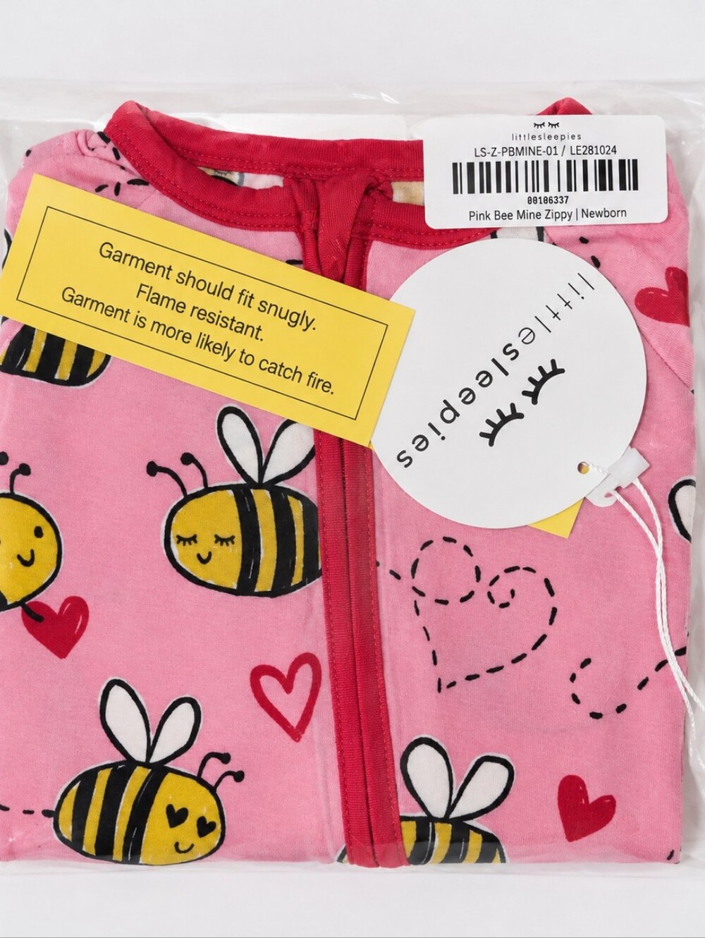 NEW Little Sleepies Pink Bee Mine Zippy Newborn Valentine Baby Whimsical Baby Co